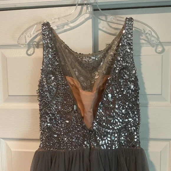 Sherri Hill Beaded Slate Gray Gown Maxi Prom Dress Long Wedding Formal Y2K,  XS